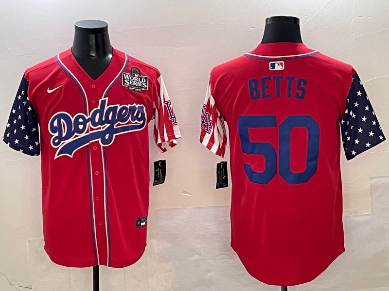 Men Los Angeles Dodgers #50 Betts Red a generation of national flags Joint name 2025 Nike MLB Jersey style 8->los angeles dodgers->MLB Jersey